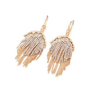 Luxurious gold long tassel earrings with sparkling rhinestones for evening dresses