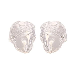 Vintage silver goddess face portrait earrings with detailed classical female relief design