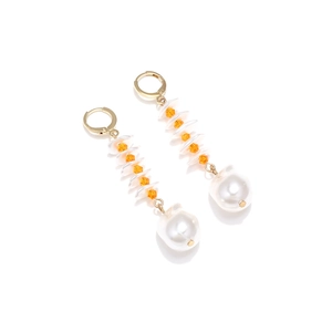Boucles d'oreilles longues en perles baroques avec perles de cristal orange et crochets dorés