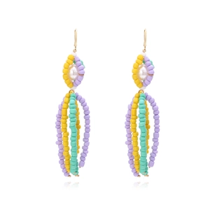 Boho Beaded Tassel Earrings For Women Handmade Colorful Seed Bead Dangle Earrings With Faux Artificial Pearl Summer Vacation Jewelry