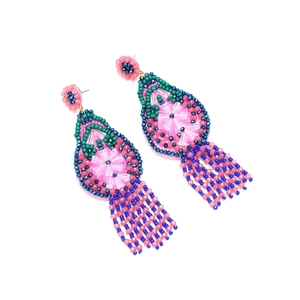 Boucles d'oreilles artisanales à fleurs perlées et cristaux colorés de style bohème