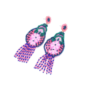 Boucles d'oreilles fleurs en cristal fait main avec franges perlées style bohème