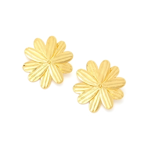 Minimalist golden floral earrings with layered petal design and matte metallic finish