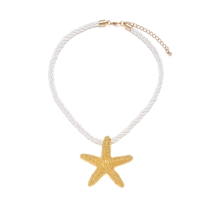 Starfish Pendant Necklace Zinc Alloy White Braided Rope Marine Beach Resort Style Jewelry For Women