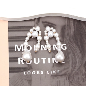 Elegant Baroque pearl hoop earrings with large teardrop pendants in vintage French style