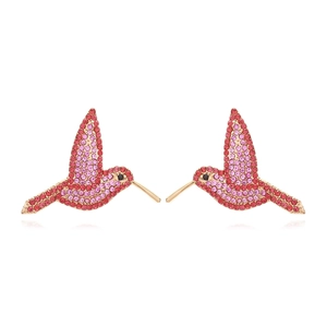 Boucles D'oreilles Puces Colibri Alliage Strass Dégradé Rose Rouge Bijoux Oiseau Animal Mode Cadeau Pour Femmes