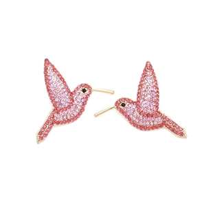 Boucles d'oreilles colibri chic avec cristaux roses et finition en alliage or rose