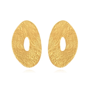 Hammered Texture Irregular Oval Stud Earrings Alloy Hollow Geometric Statement Retro Fashion Jewelry For Women