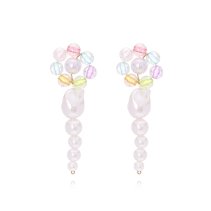 Flower Acrylic Bead And Imitation Artificial Pearl Tassel Dangle Earrings Baroque Style Jewelry For Women