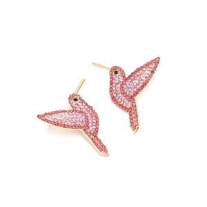 Boucles d'oreilles colibri exquises avec cristaux dégradés roses sur base dorée
