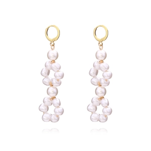 Elegant Baroque Imitation Artificial Pearl Drop Earrings Geometric Double Ring Alloy French Retro Minimalist Luxury Jewelry For Women