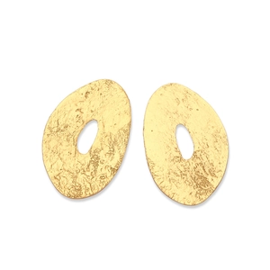 Vintage irregular gold geometric oval earrings with hammered texture and hollow design
