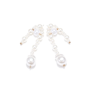 French baroque style handmade faux pearl tassel earrings with gold-tone metal accents