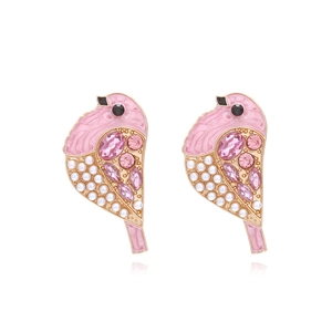 Süße Ohrstecker In Vogelform Für Damen Aus Legierung Mit Strass Und Kunstperlen Rosa Grünes Emaille Modeschmuck