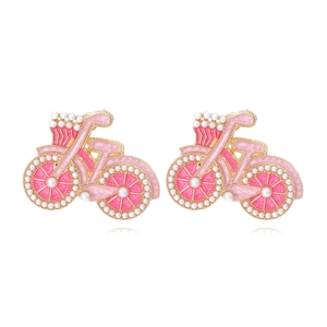 Boucles D'oreilles Émaillées En Forme De Vélo Vintage Avec Künstliche Perles D'imitation Incrustées Jolies Puces D'oreilles Vélo Pour Femmes