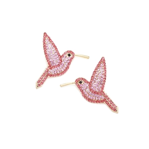 Boucles d'oreilles colibri colorées avec cristaux roses et base dorée pour femme