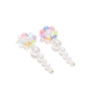 Colorful beaded tassel earrings featuring baroque pearls and vibrant faceted crystal beads