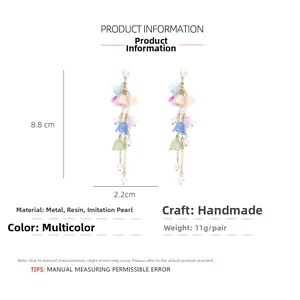 Detailed size specifications of lily of the valley earrings with resin flowers and pearls