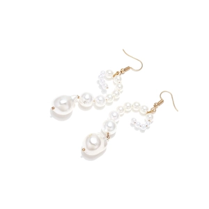 Elegant spiral S-shaped pearl drop earrings with baroque style pearls and gold hooks