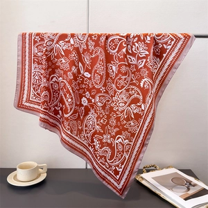 Paisley Print Square Scarf Satin-Like Polyester Headband Neck Wrap French Retro Style For Women