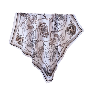 Elegant square scarf featuring nautical prints with sailboats and anchors on white background