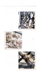 Detail of silk-like twill scarf showing floral prints and exquisite rolled edge texture