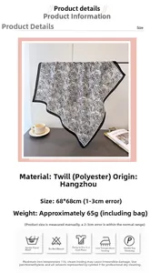 Detailed specs of herringbone cotton-linen square scarf with 68x68cm size and care icons