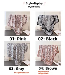 Silk-like square scarves in four colors featuring elegant bamboo and floral ink prints