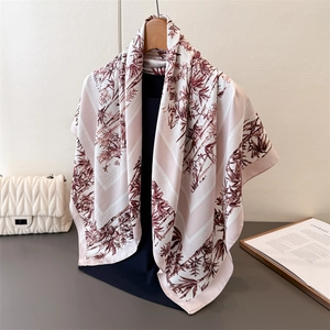 Square Scarf Women Chinese Style Bamboo Print Polyester Satin Feel Vintage Twill Shawl Wrap Headscarf Elegant Accessory