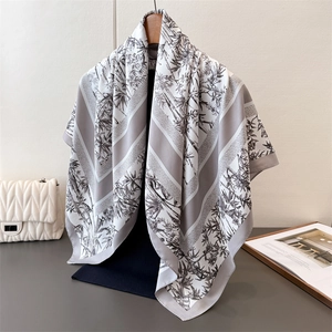 Elegant Chinese ink bamboo silk scarf with lightweight fabric and chic vintage prints
