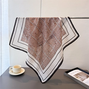 Classic paisley print silk-like square scarf with retro brown and beige tones