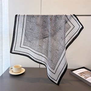 Classic paisley and grid pattern black white square scarf in lightweight silk-like fabric
