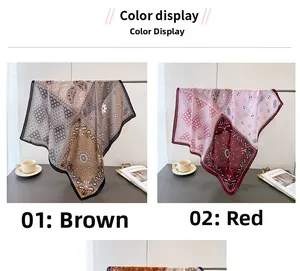 Detail view of vintage paisley patterns on silk scarves in brown and red colorways
