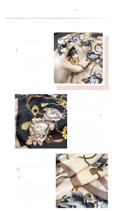 Detailed close-up of chain floral print silk scarf with fine stitching and soft texture