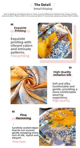 Vue détaillée de l'imprimé floral exotique et de la texture en soie sur un foulard orange