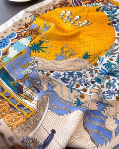 Gros plan détaillé d'un foulard en soie de luxe avec imprimés artistiques et reflets
