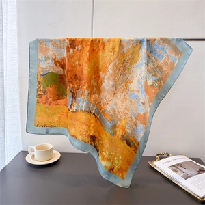 Carré de soie aux motifs de peinture à l'huile d'automne sur support élégant