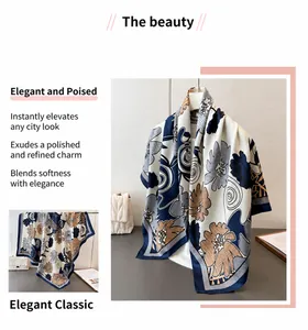 Detailed close-up of faux silk scarf with vintage floral prints and elegant satin finish
