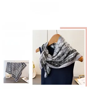 Detail of vintage herringbone pattern scarf worn on neck and flat layout view