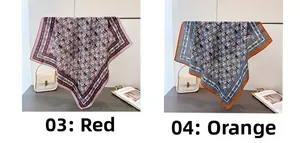 Detail comparison of vintage herringbone silk scarves in red and orange floral patterns