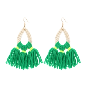 Bohemian Hand Woven Rattan Tassel Drop Earrings For Women Ethnic Style Summer Beach Vacation Jewelry Accessory