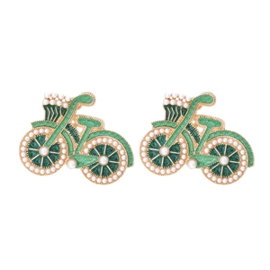 Boucles d'oreilles vélo en alliage doré avec émail vert et perles d'imitation chic