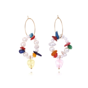 Bohemian Hoop Drop Earrings With Natural Stone Chips Imitation Artificial Pearl And Transparent Tulip Flower Pendants For Women
