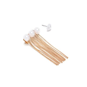 Asymmetric gold chain tassel earrings with faux pearl accents for women jewelry