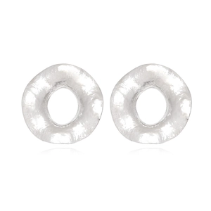 Round Circle Stud Earrings Hammered Zinc Alloy Vintage Metal Silver Tone Statement Jewelry For Women