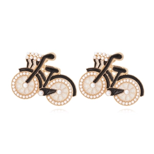 Boucles d'oreilles vélo créatives en alliage avec émail noir et perles d'imitation blanches