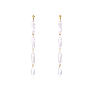 Baroque Imitation Artificial Pearl Long Drop Earrings Irregular Dangle Vintage Retro Gold Tone Alloy Jewelry Women