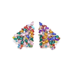 Orecchini a forma di albero di Natale colorati con strass brillanti su base oro