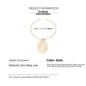Detailed size chart for minimalist gold alloy choker with hammered irregular pendant