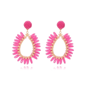 Boucles D'oreilles Pendantes En Raphia Tissé Bohème Forme De Larme Alliage De Zinc Fait Main Style Vacances Femmes